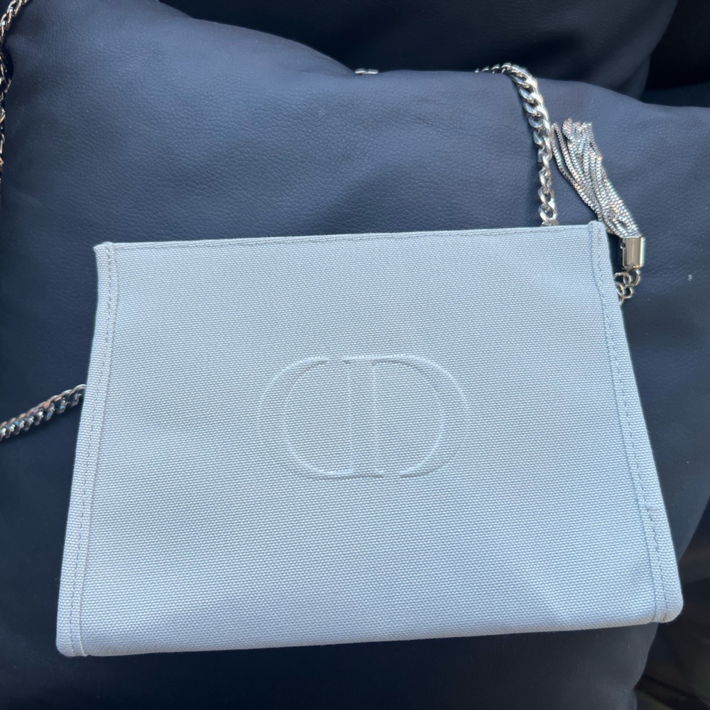 NEW Dior cross body Beauty Makeup Light Grey medium Canvas Pouch bag